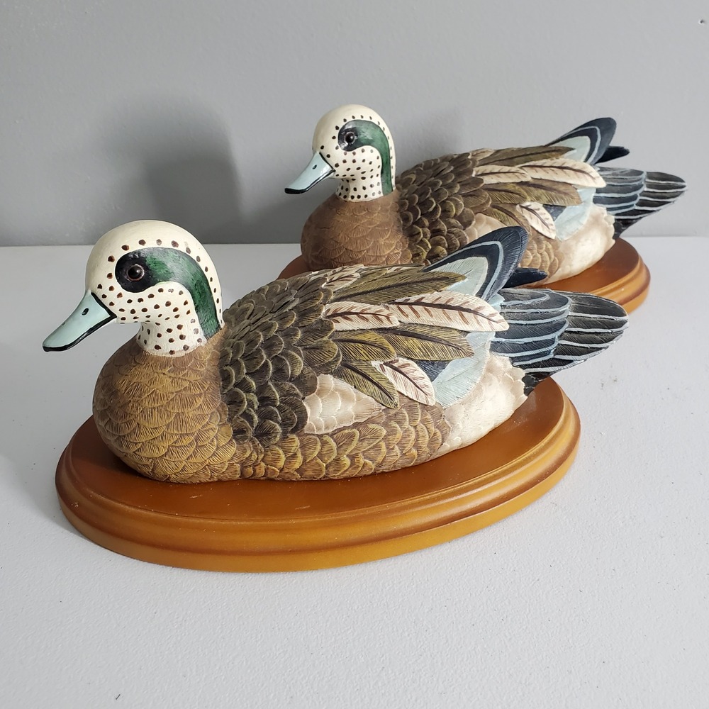 JH Pike Ltd American Wigeon Duck Decoys Set of 2 Wooden Base FN1199 2007 Vintage
